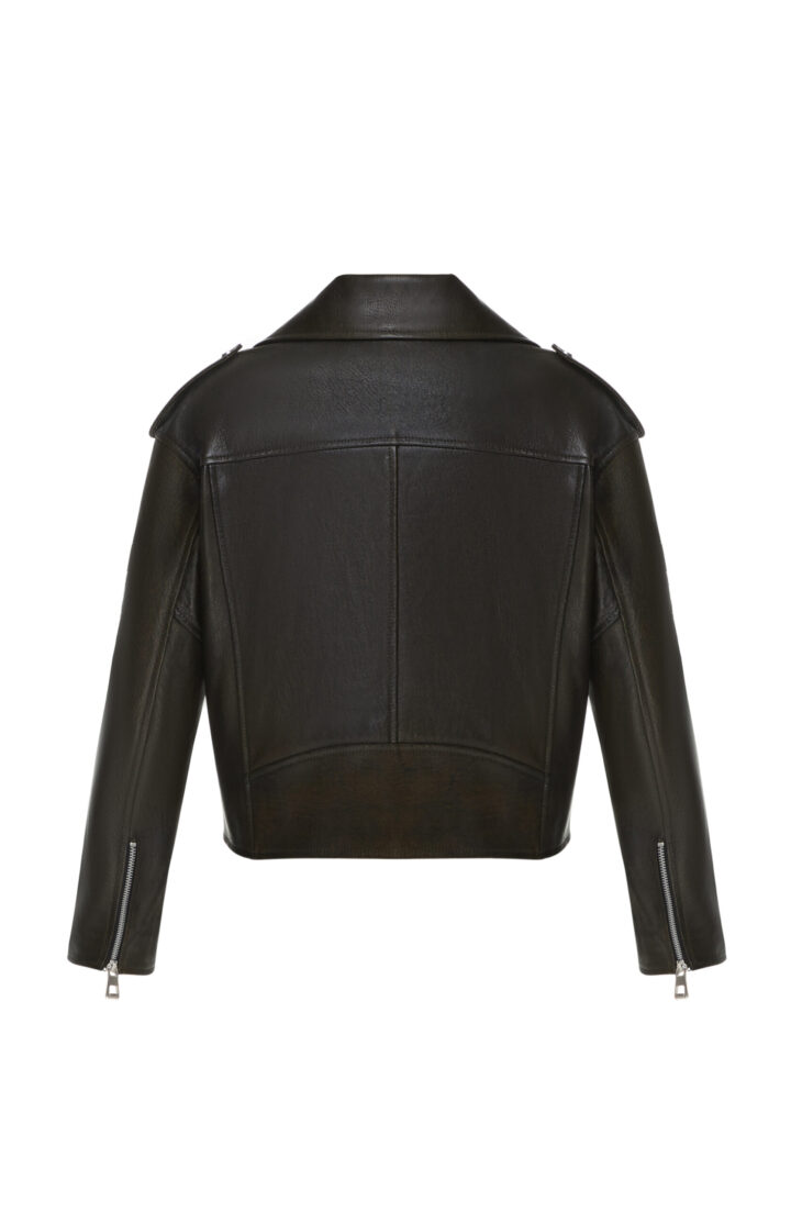 Шкіряна куртка зі спущеним плечем (вінтаж зелений)